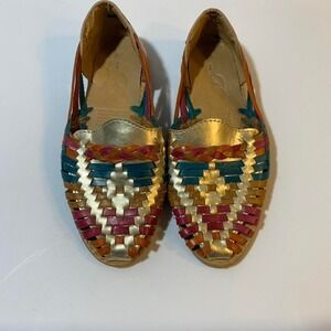 Gold‎ and multi-coloured huarache leather sandals size 23 (sole is 9.5")